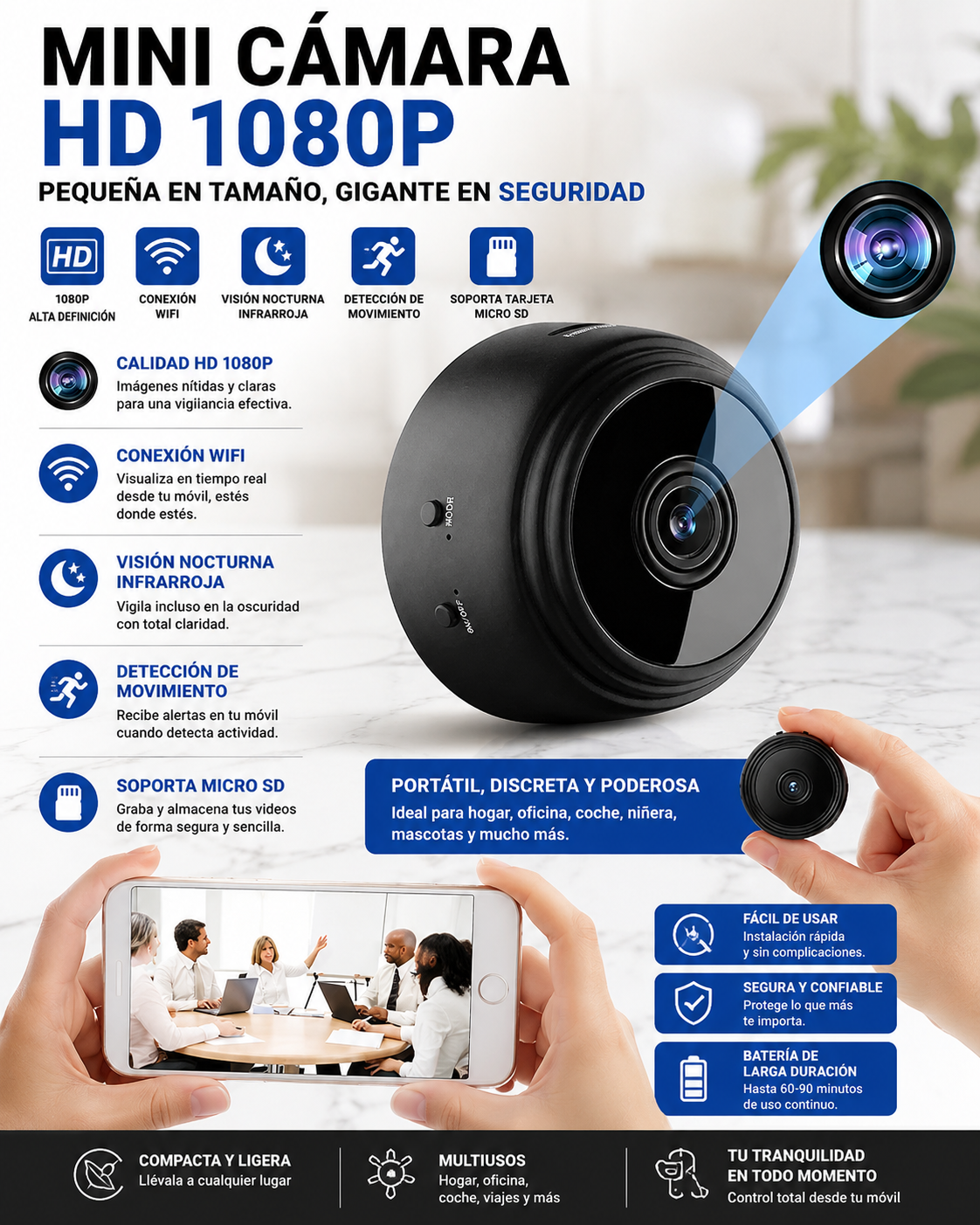 SecureCam Mini 1080p HD — Cámara de Seguridad Compacta