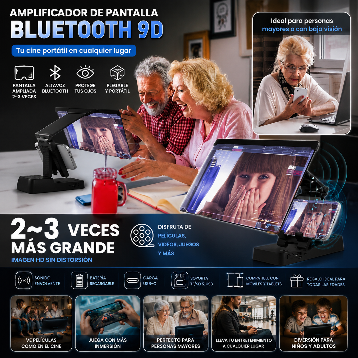 SoundMax 9D — Amplificador de Pantalla con Altavoz Bluetooth