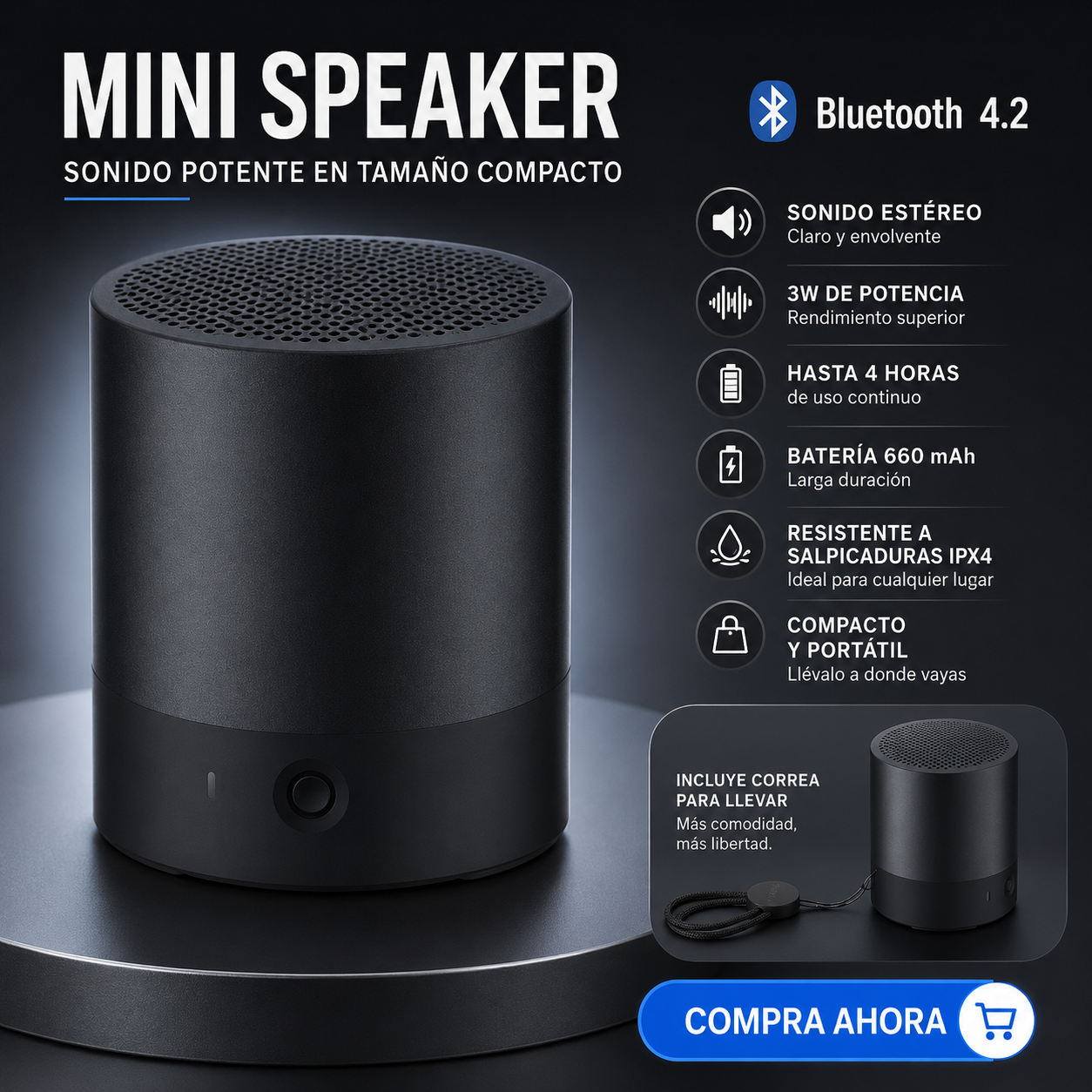 SoundGo Mini — Altavoz Bluetooth Compacto con IPX4