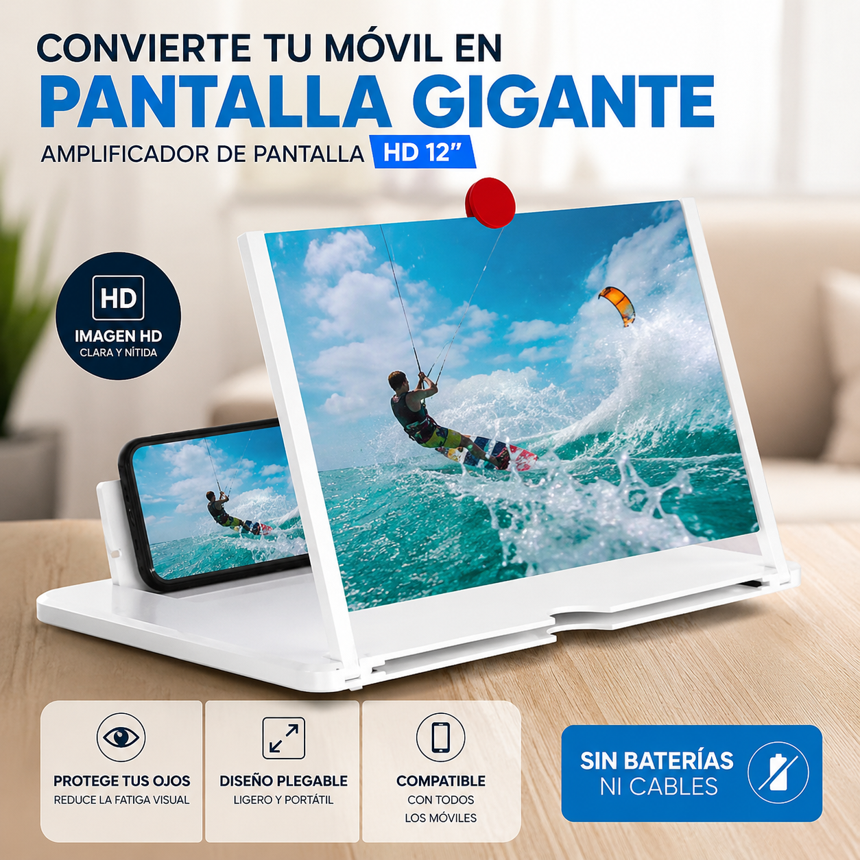 CinemaZoom HD 12 — Amplificador de Pantalla 12" para Móvil