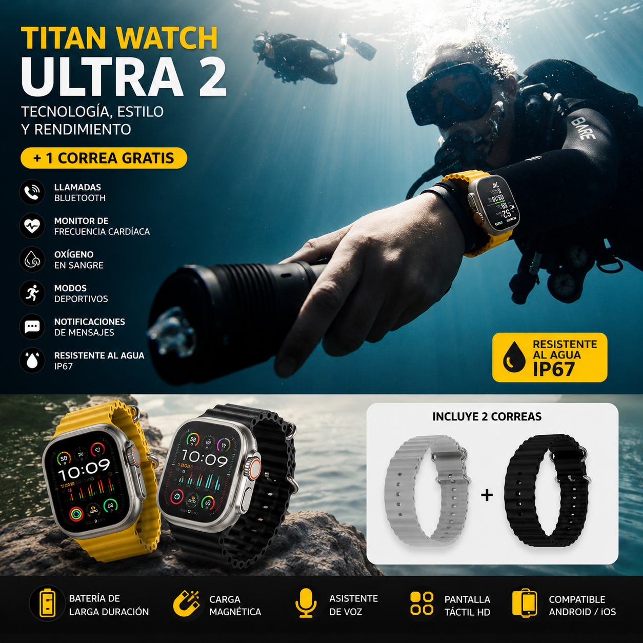UltraX Watch Pro 2 — Smartwatch con Llamadas y Monitor de Salud