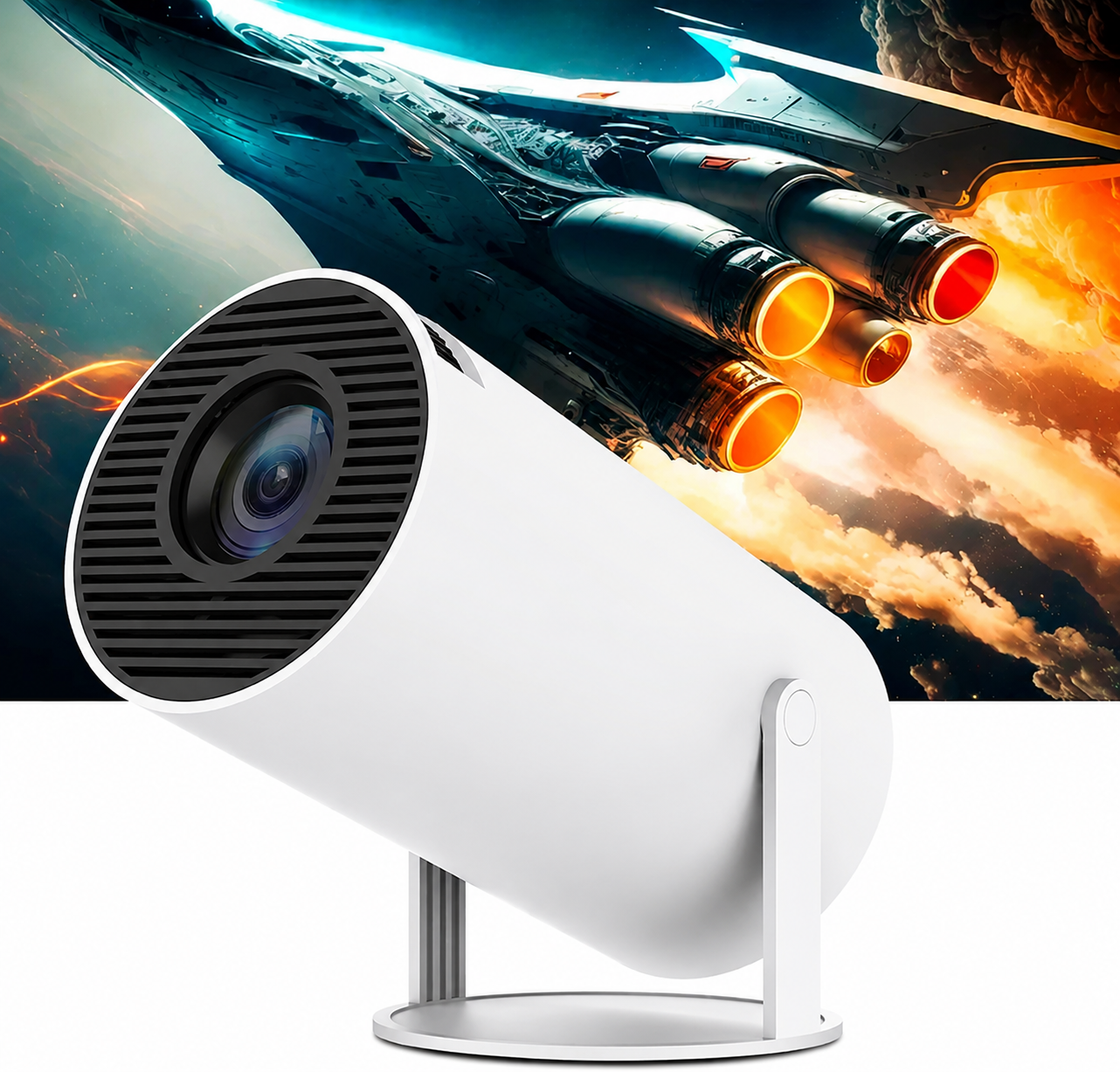 Proyector Portátil Home Cinema 4K — WiFi, Bluetooth y Rotación 180°