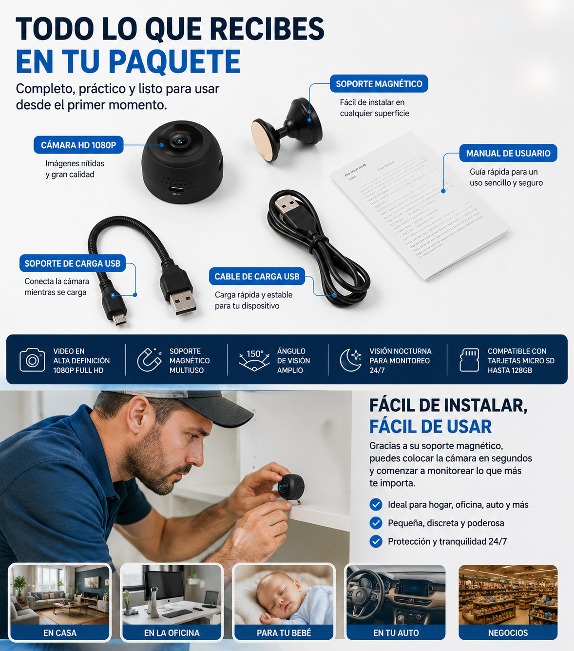 SecureCam Mini 1080p HD — Cámara de Seguridad Compacta