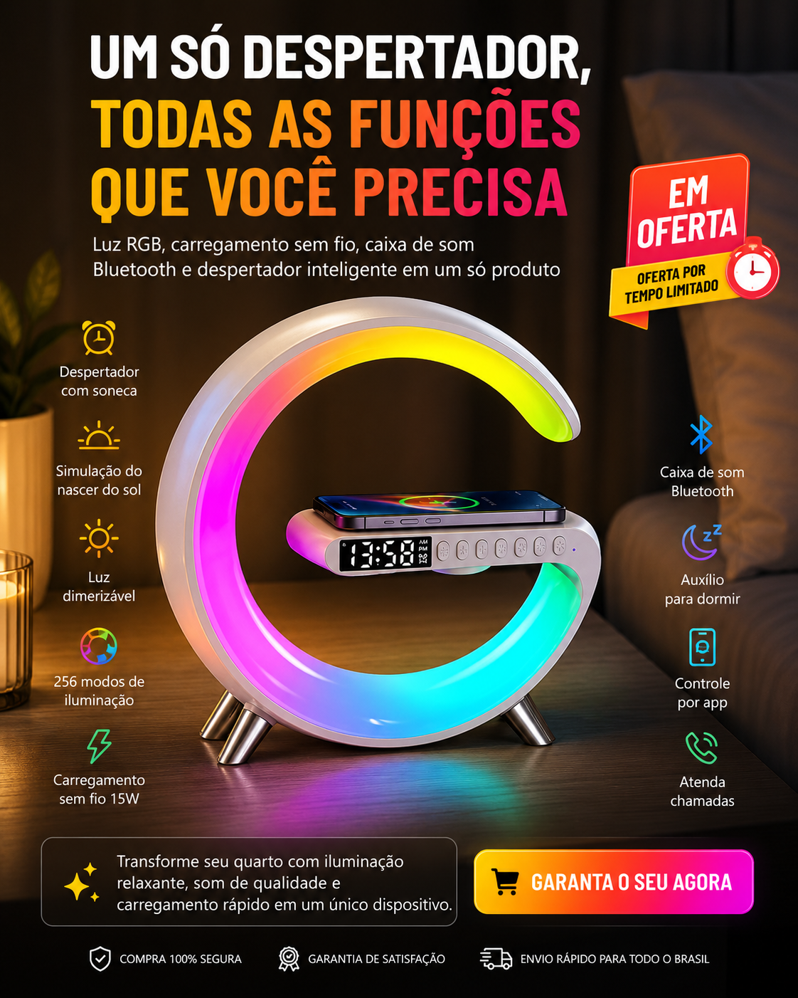 AuraSound 3XD — Altavoz Bluetooth con RGB y Carga Inalámbrica