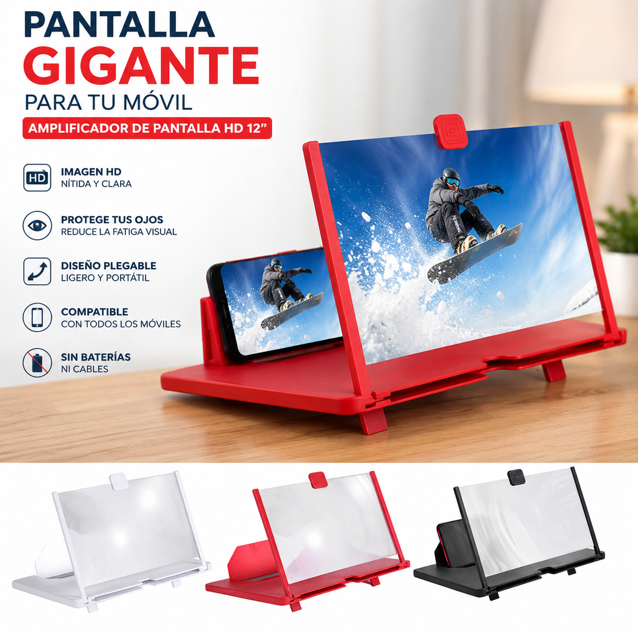 CinemaZoom HD 12 — Amplificador de Pantalla 12" para Móvil