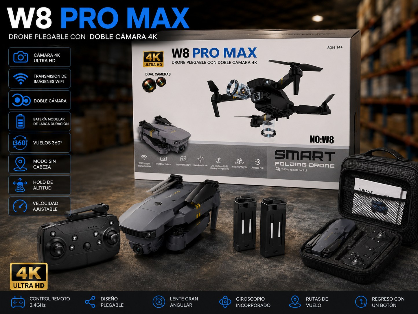 Dron con doble cámara 4K + Maleta Gratis