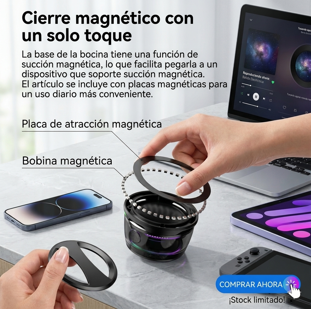 MagniBoom P200 — Altavoz Bluetooth Magnético con RGB